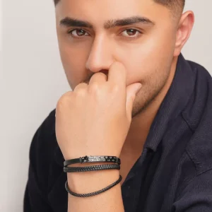 دستبند استیل و چرم LV